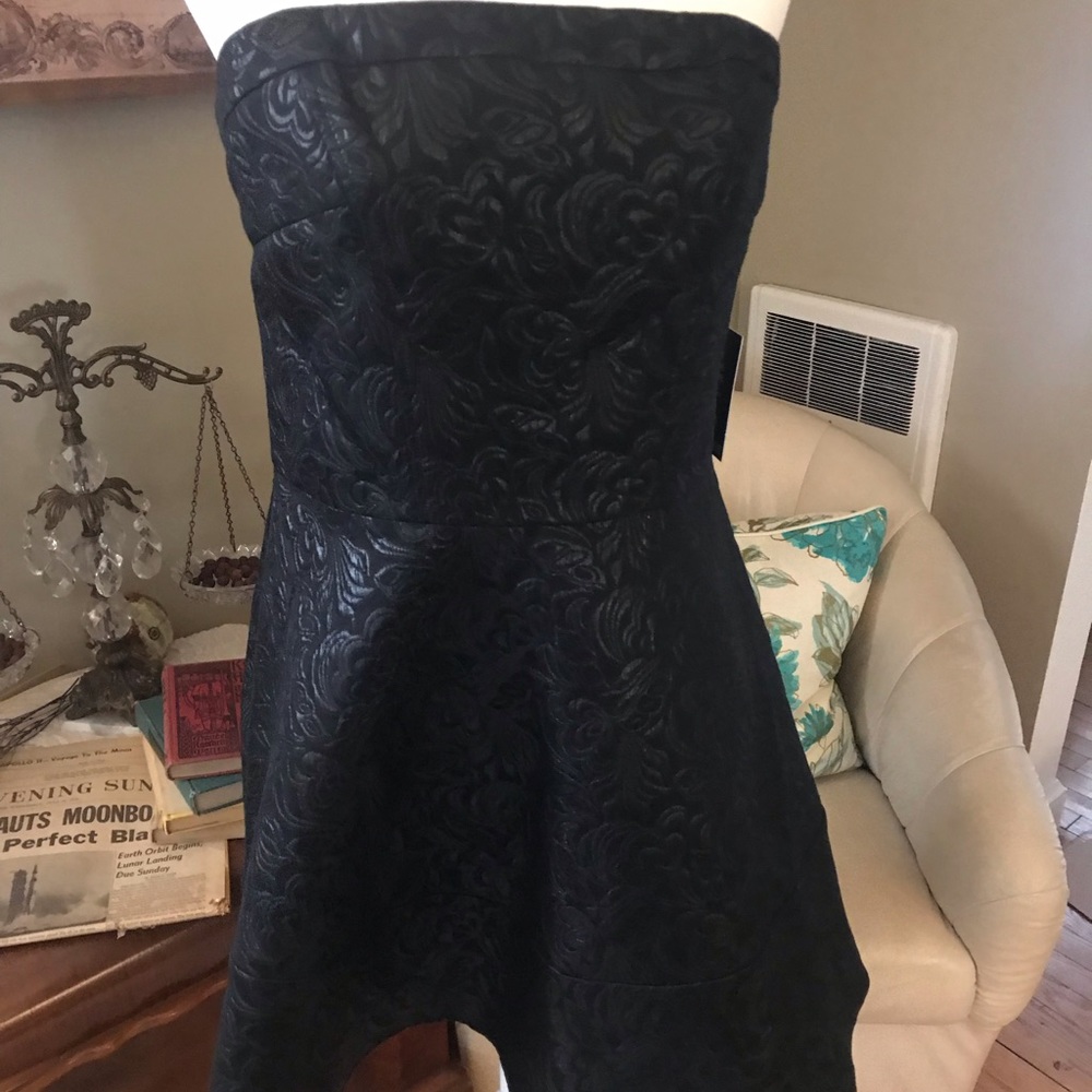 Elegant, black, strapless cocktail dress